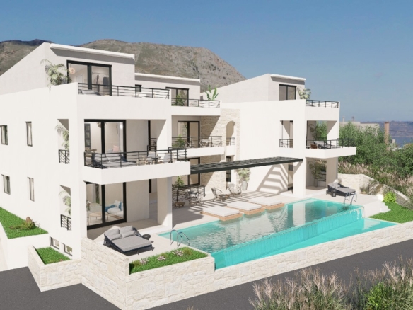 New upcoming project! Luxurious eco apartments with a stunning sea view & shared pool in Megala Chorafia, Chania
