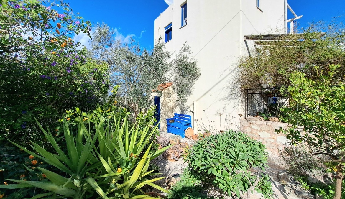 Detached 2-bedroom house with a shared pool & sea view in Plaka